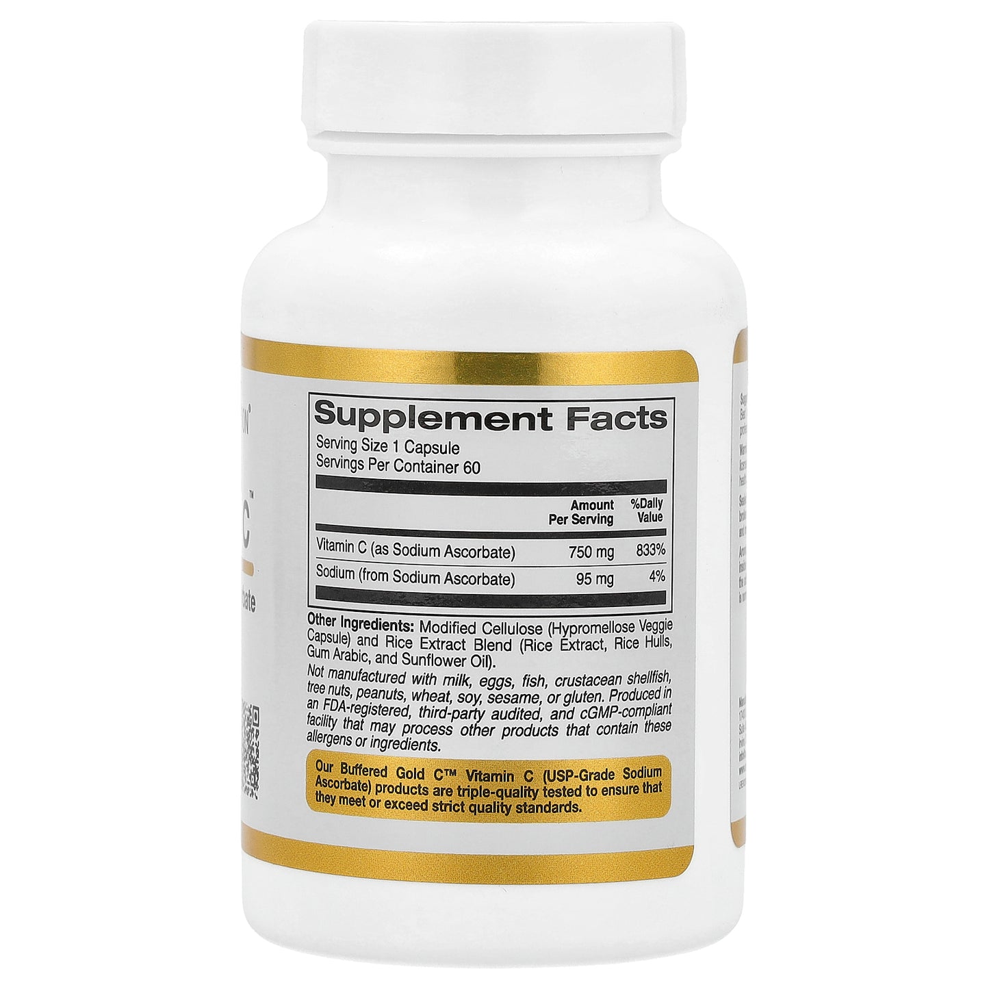 California Gold Nutrition, Buffered Gold C, GOLD Standard Sodium Ascorbate (Vitamin C), 750 mg, 60 Veggie Capsules