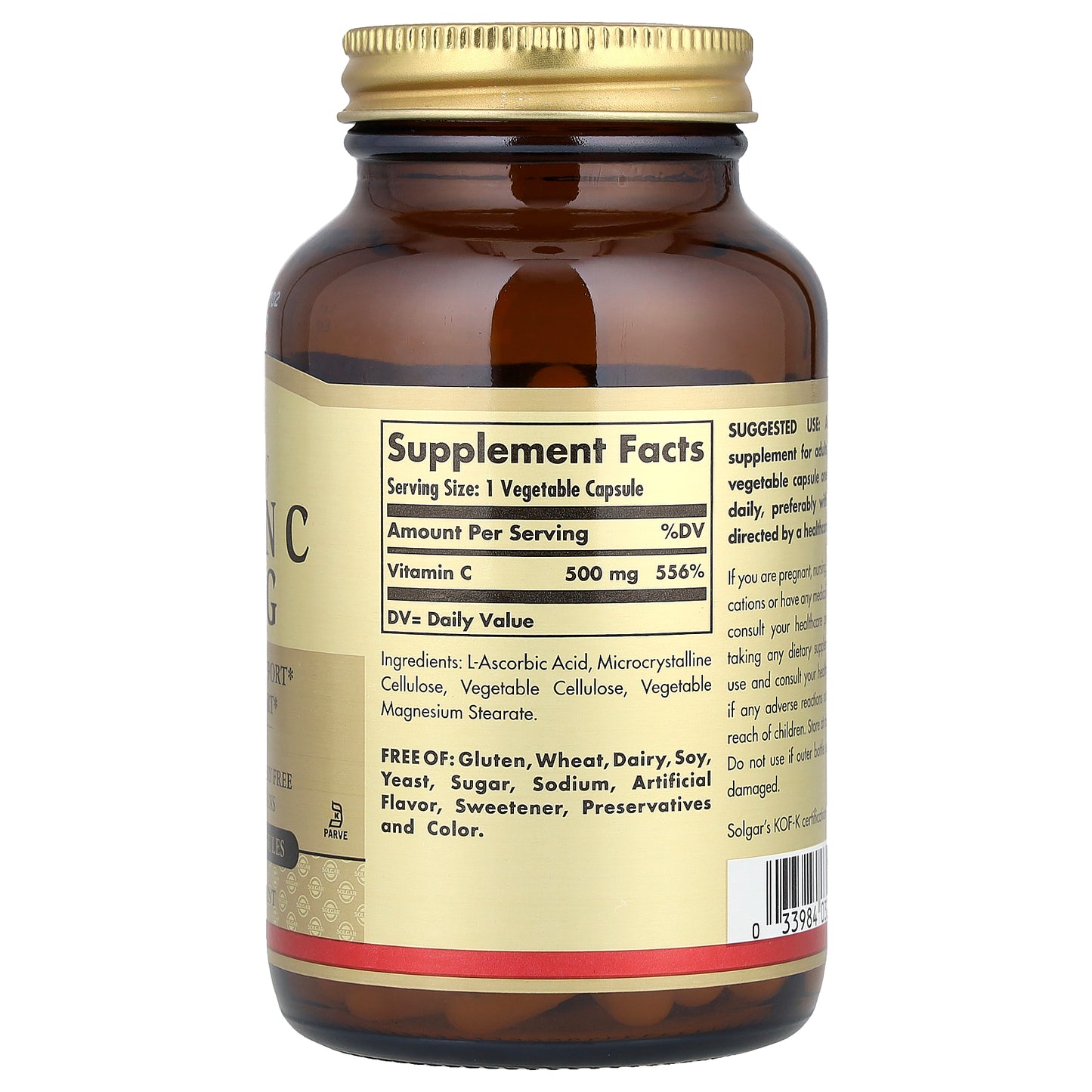 Solgar, Vitamin C, 500 mg, 100 Vegetable Capsules