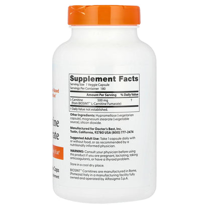Doctor's Best, L-Carnitine Fumarate, 180 Veggie Caps (500 mg per Veggie Cap)
