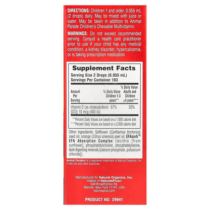 NaturesPlus, Animal Parade®, Vitamin D3 Drops, Natural Orange, 10 mcg (400 IU), 0.34 fl oz (10 ml)