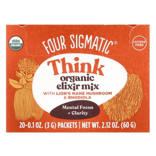 Four Sigmatic, Think, Organic Elixir Mix With Lion's Mane Mushroom & Rhodiola, Caffeine Free, 20 Packets, 0.1 oz (3 g) Each