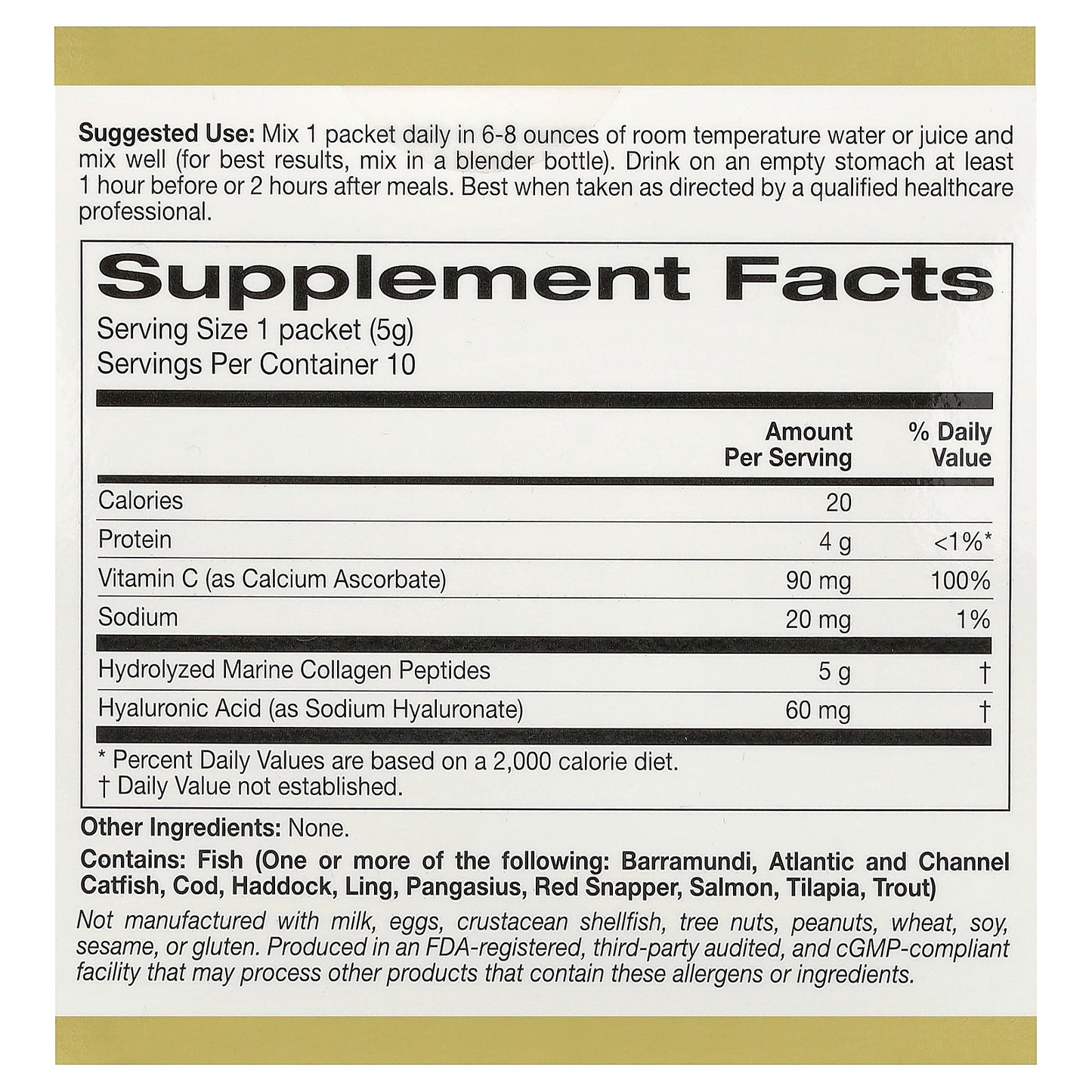 California Gold Nutrition, CollagenUP®, Hydrolyzed Marine Collagen Peptides with Hyaluronic Acid and Vitamin C, Unflavored, 10 Packets, 0.18 oz (5 g) Each