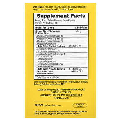 Renew Life, Extra Care, Ultimate Flora™ Probiotic, 30 Delayed Release Vegan Capsules