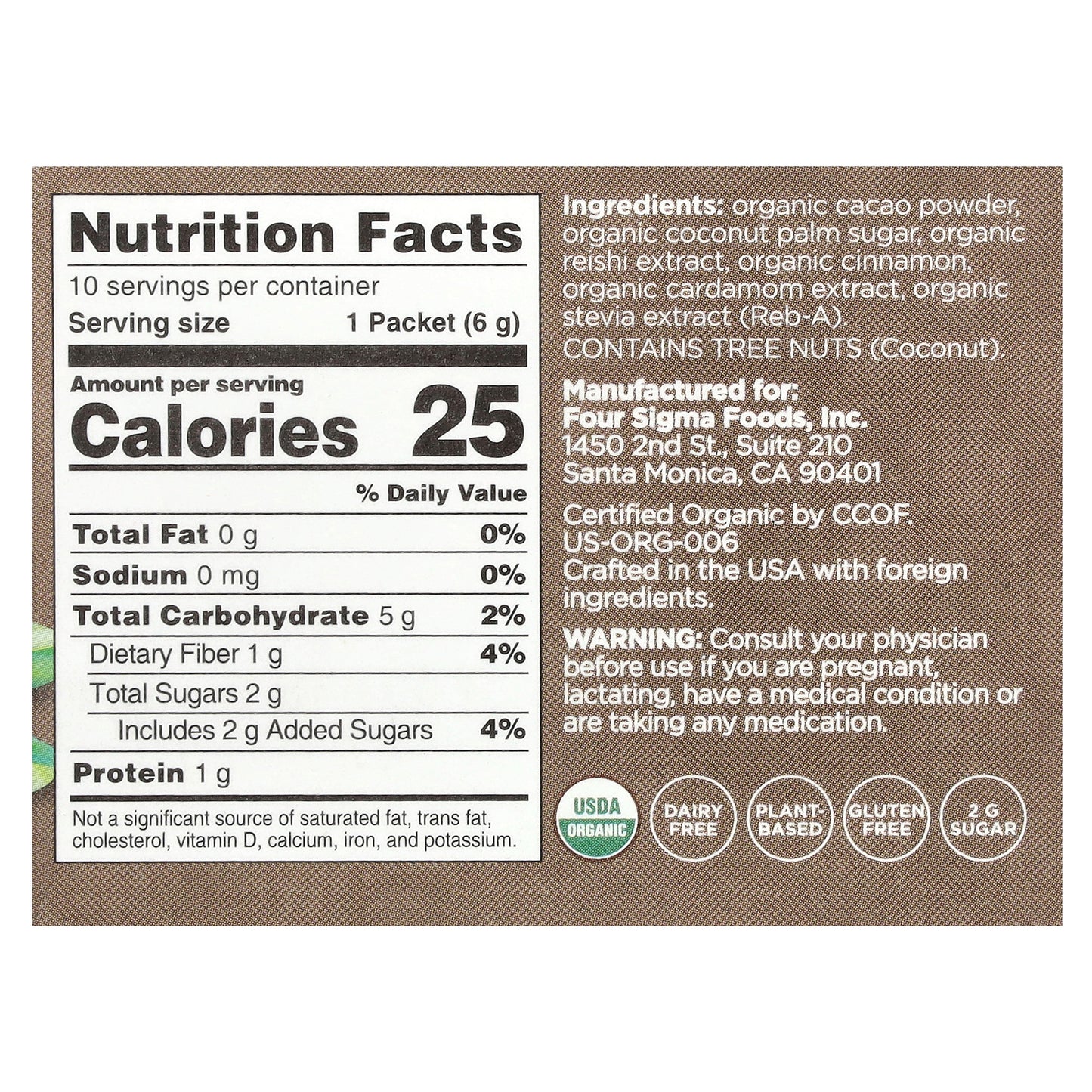 Four Sigmatic, Calm, Organic Cacao Mix with Reishi Mushroom, 10 Packets, 0.21 oz (6 g) Each