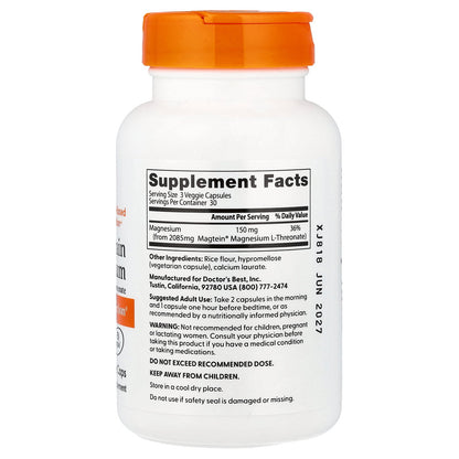 Doctor's Best, Brain Magnesium with Magtein®, 90 Veggie Caps (50 mg Per capsule)