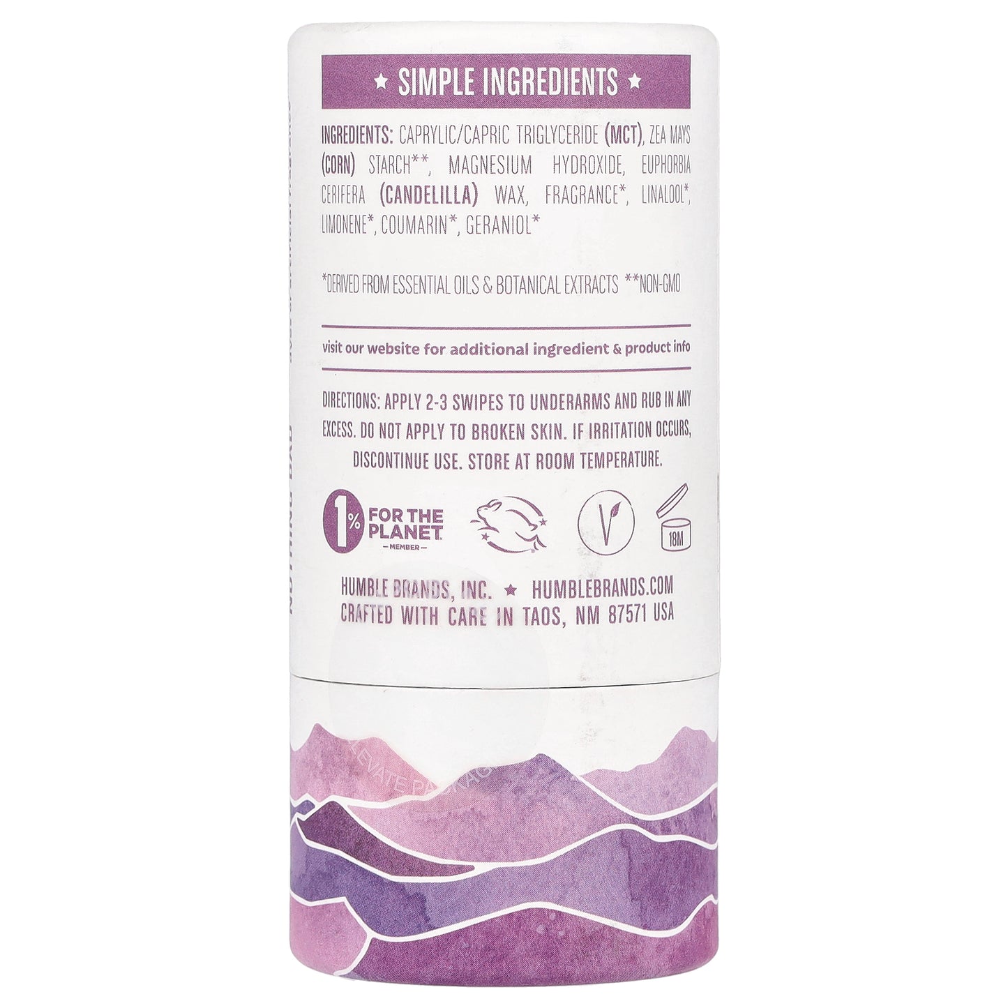 Humble Brands, Baking Soda-Free Deodorant, Mountain Lavender, 2.65 oz (75 g)