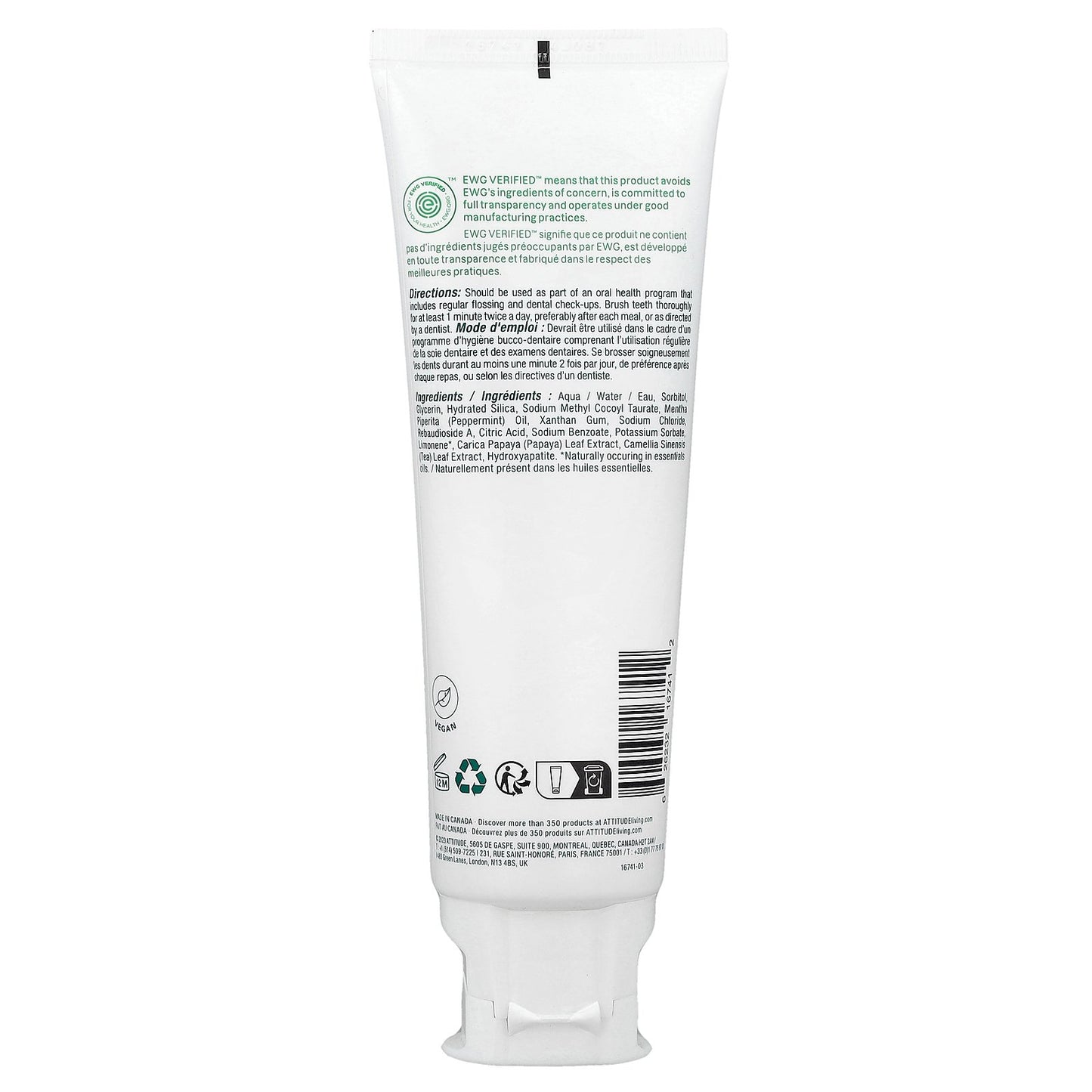 ATTITUDE, Super Leaves™, Fluoride Free Whitening Toothpaste, Peppermint, 4.2 oz (120 g)