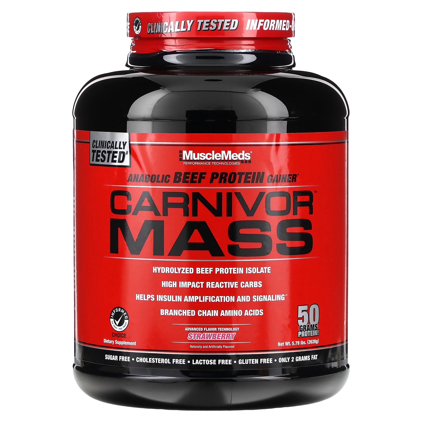 MuscleMeds, Carnivor Mass, Anabolic Beef Protein Gainer, Strawberry, 5.79 lbs (2,698 g)