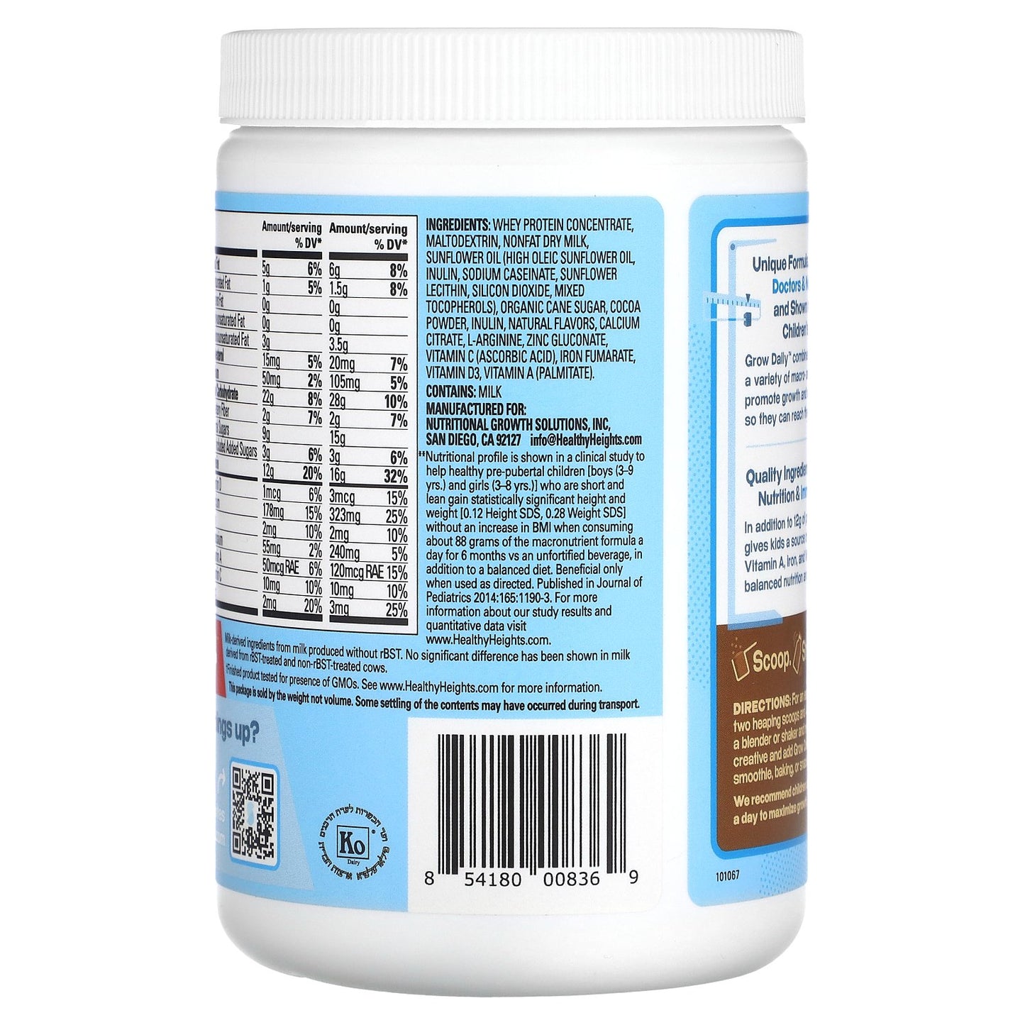 Healthy Heights, Grow Daily, Whey Protein & Nutrition Mix, For Kids 3+, Chocolate, 10.9 oz (308 g)