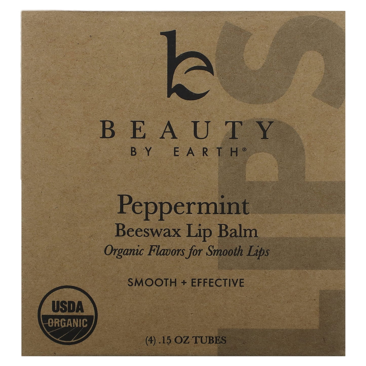 Beauty By Earth, Organic Beeswax Lip Balm, Peppermint, 4 Tubes, 0.15 oz Each