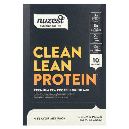 Nuzest, Clean Lean Protein, 4 Flavor Mix Pack, 10 Packets, 0.9 oz (25 g) Each