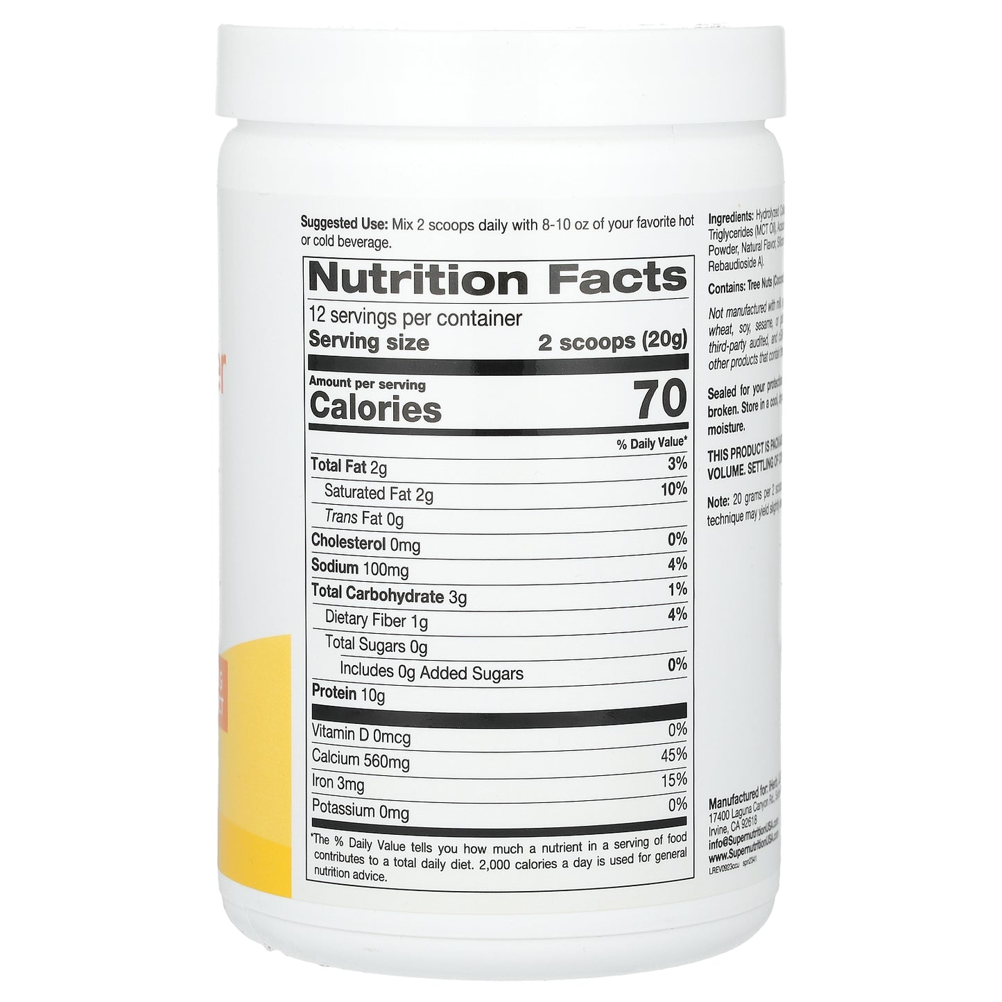 Super Nutrition, Collagen Creamer with Hydrolyzed 1 & 3, Calcium, Protein, and Iron, Vanilla, 8.46 oz (240 g)