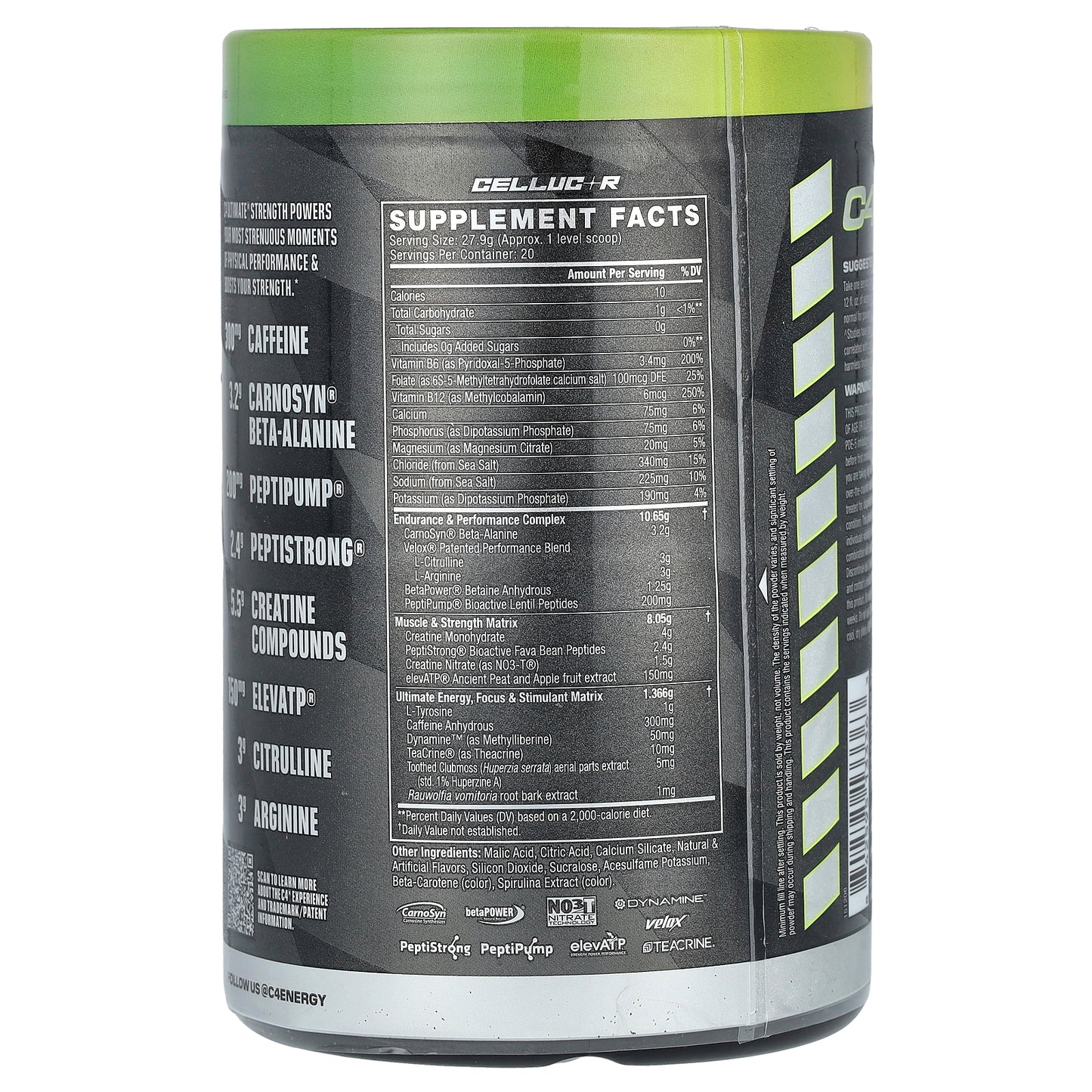C4 / Cellucor, C4 Ultimate Strength, Pre-Workout, Sour Green Apple, 1.23 lbs (558 g)