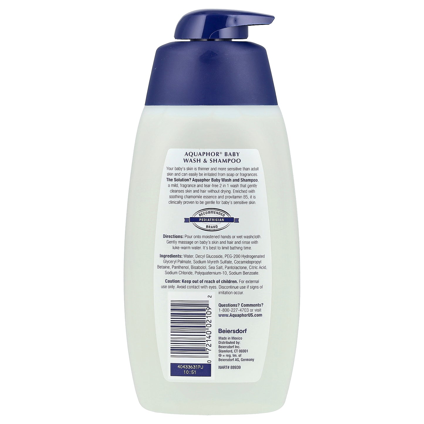 Aquaphor, Baby, Wash & Shampoo, Fragrance Free, 16.9 fl oz (500  ml)