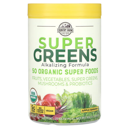 Country Farms, Super Greens, Alkalizing Formula, Apple Banana, 10.6 oz (300 g)