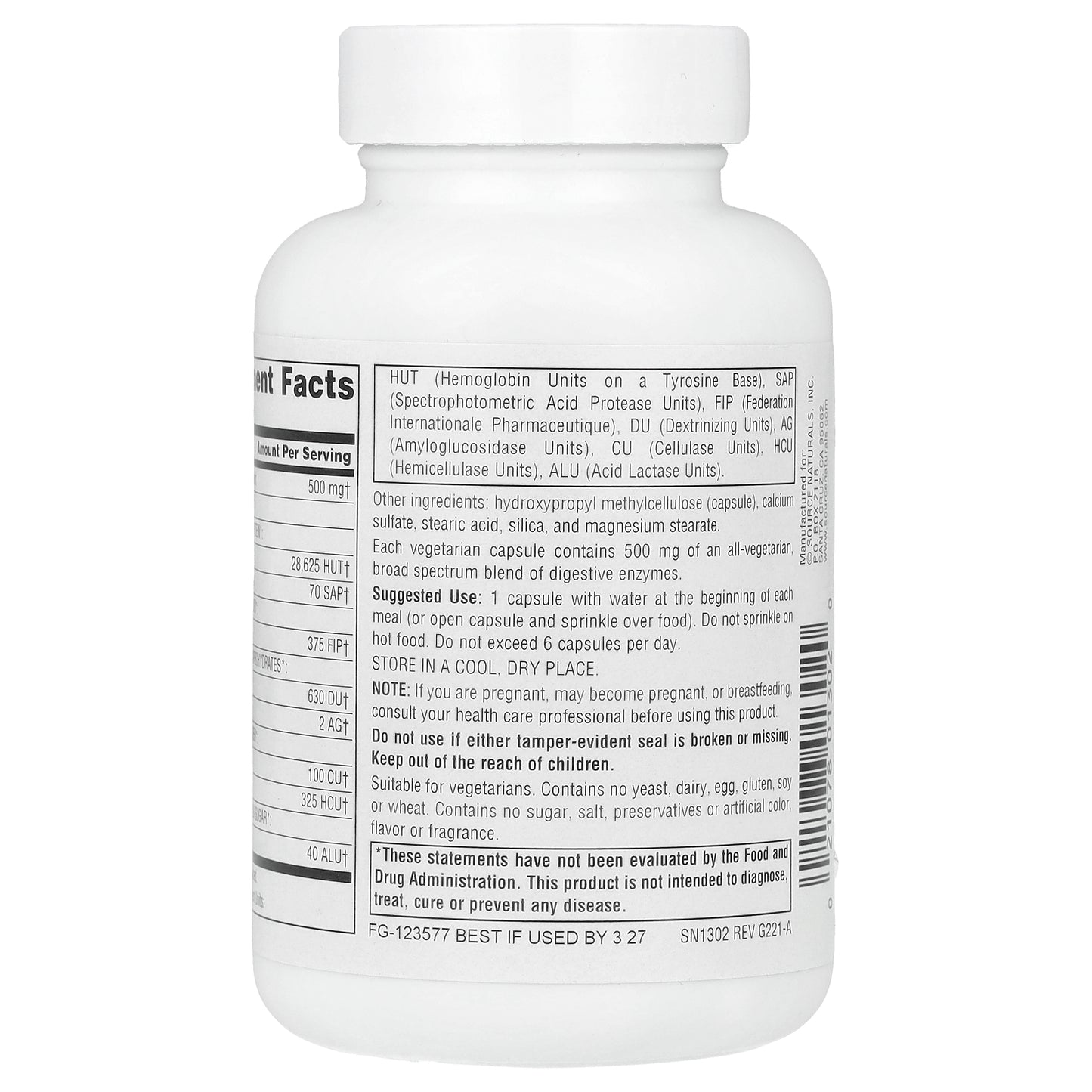 Source Naturals, Daily Essential Enzymes®, 500 mg, 120 Vegetarian Capsules