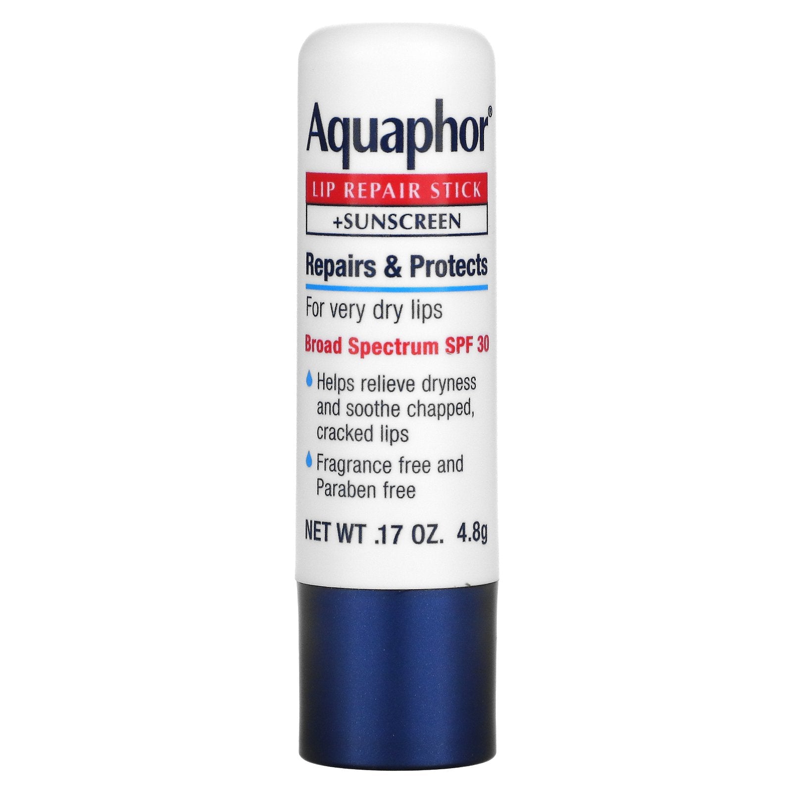 Aquaphor, Lip Repair Stick + Sunscreen, SPF 30, Fragrance Free, 0.17 oz (4.8 g)