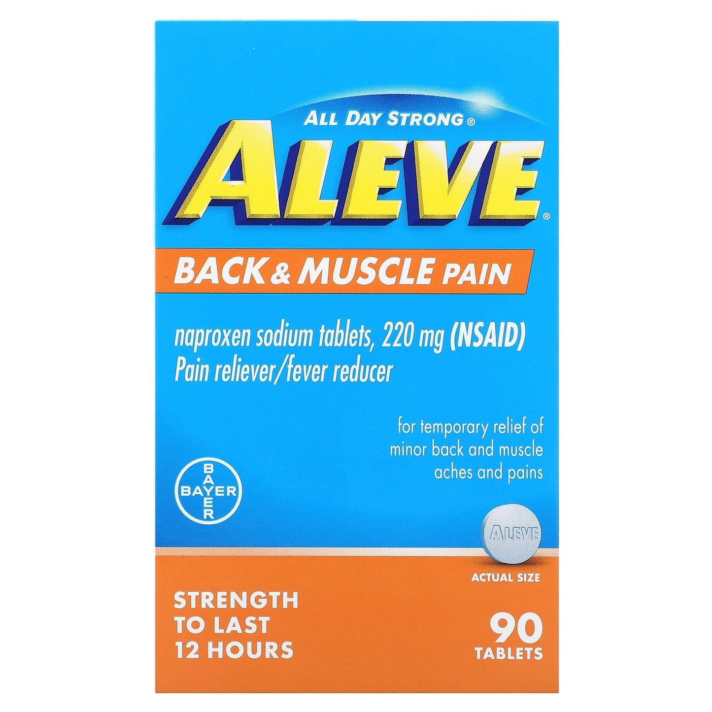 Aleve, Naproxen Sodium Tablets, Back & Muscle Pain, 220 mg, 90 Tablets