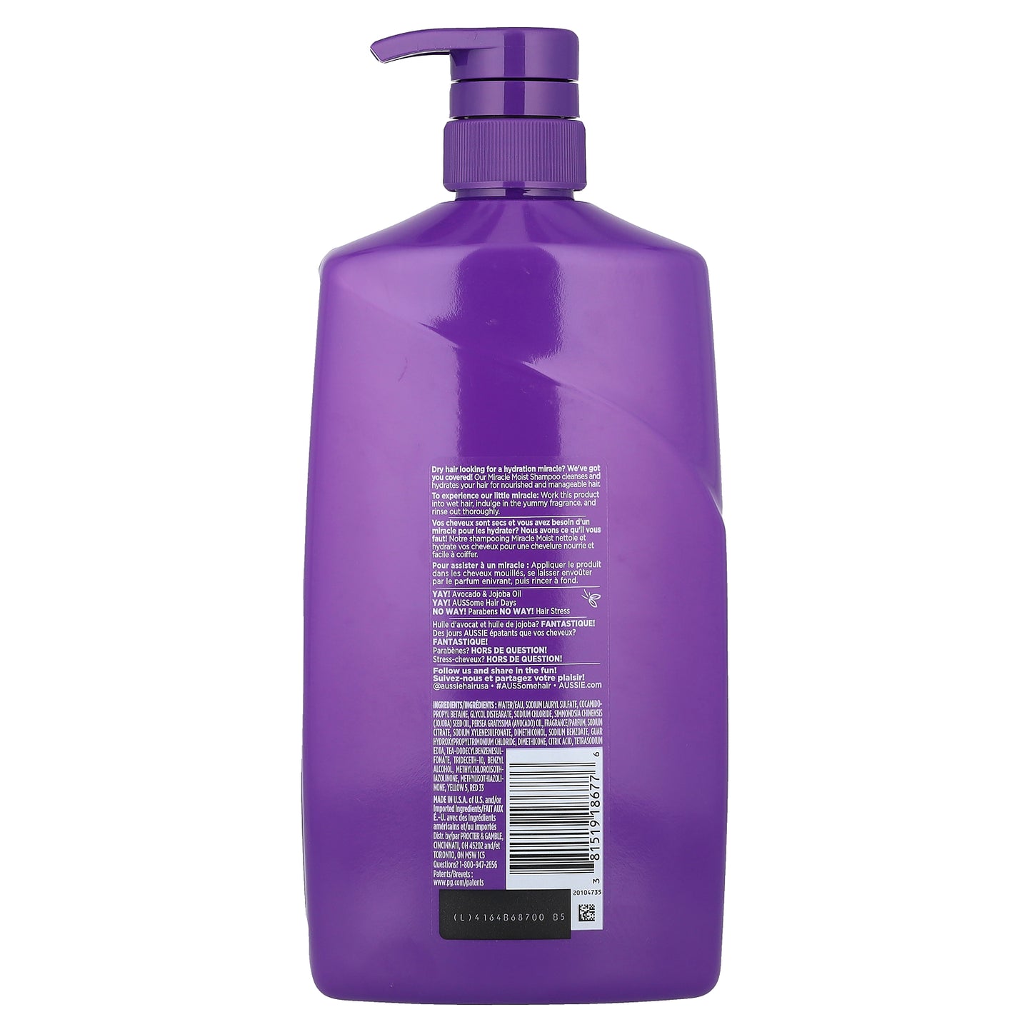 Aussie, Miracle Moist, Shampoo With Avocado & Jojoba Oil, 26.2 fl oz (778 ml)