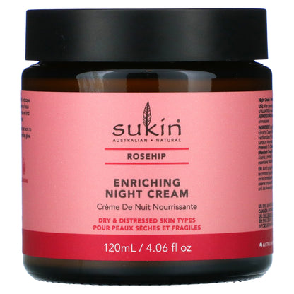 Sukin, Enriching Night Cream, Rosehip, 4.06 fl oz (120 ml)