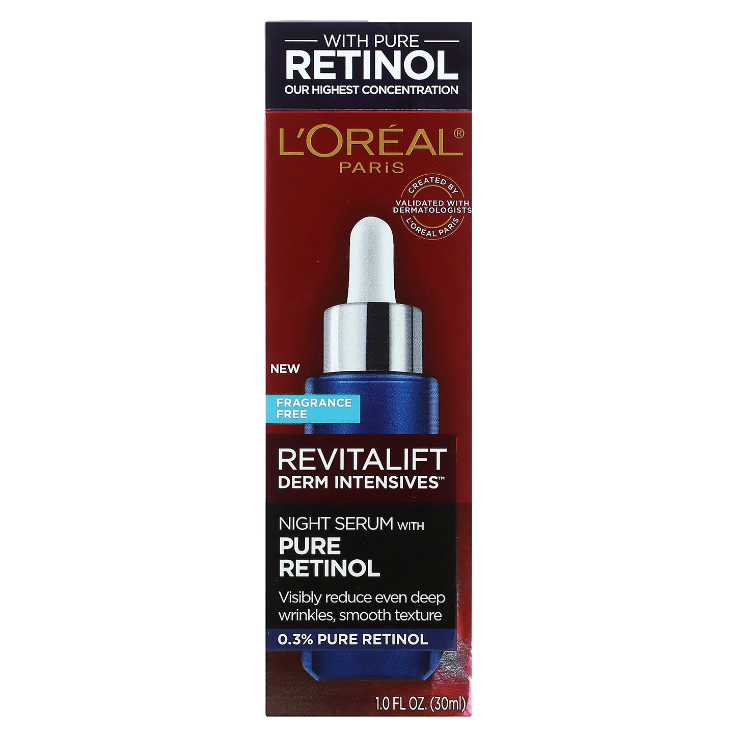 L'Oréal, Revitalift Derm Intensives, Night Serum with Pure Retinol, Fragrance Free, 1 fl oz (30 ml)