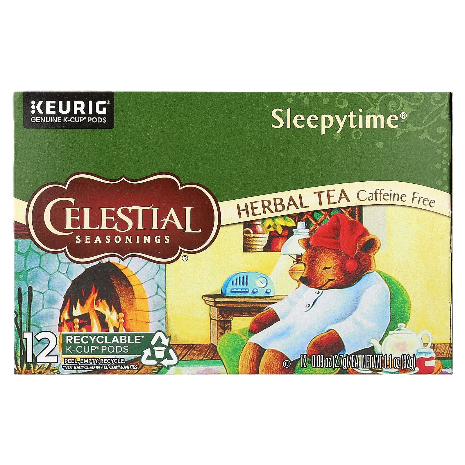 Celestial Seasonings, Herbal Tea, Sleepytime, Caffeine Free, 12 K-Cup Pods, 1.1 oz (32 g)