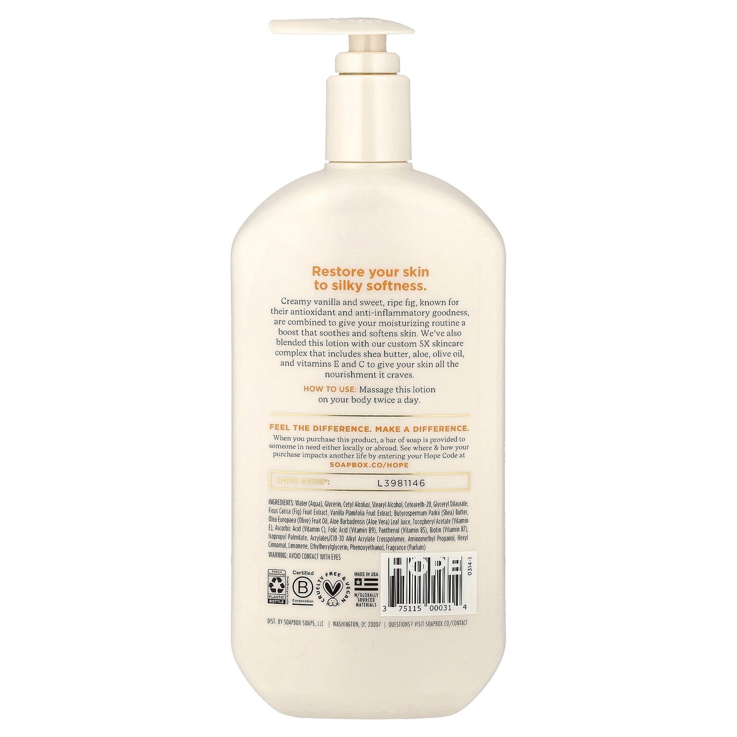 Soapbox, Ultra Hydrating Body Lotion, Vanilla Bean + Fig, 16 fl oz (473 ml)