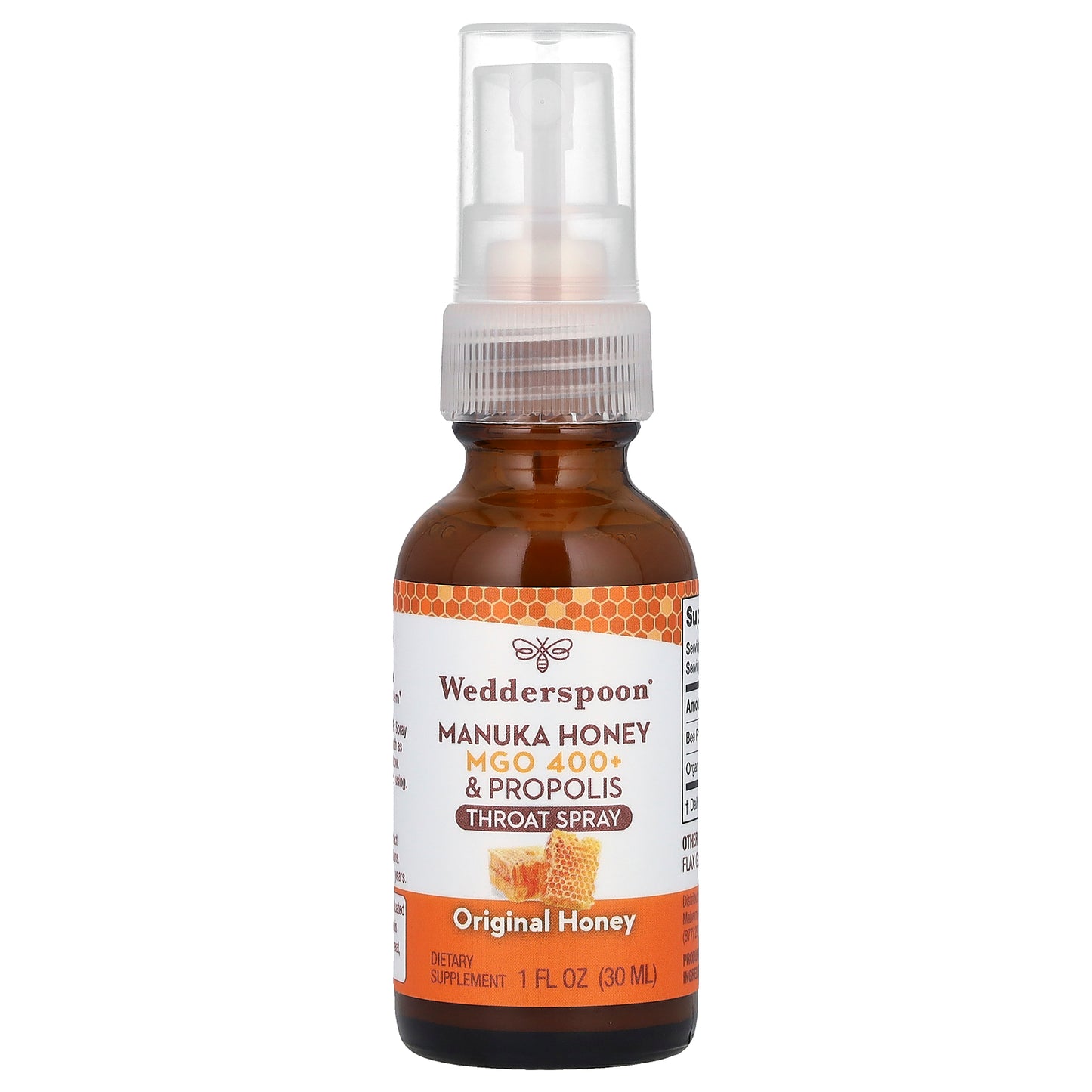 Wedderspoon, Manuka Honey & Propolis Throat Spray, Original Honey, MGO 400+, 1 fl oz (30 ml)