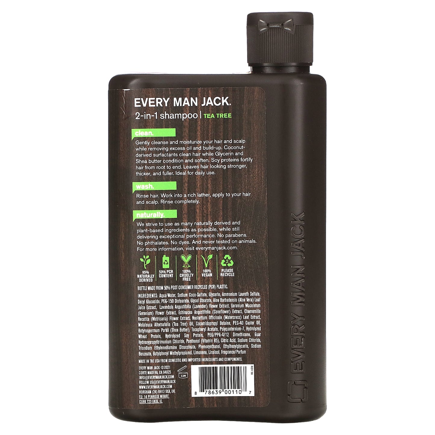 Every Man Jack, 2-In-1 Thickening Shampoo & Conditioner, For Normal to Thinning Hair, Tea Tree, 13.5 fl oz (400 ml)