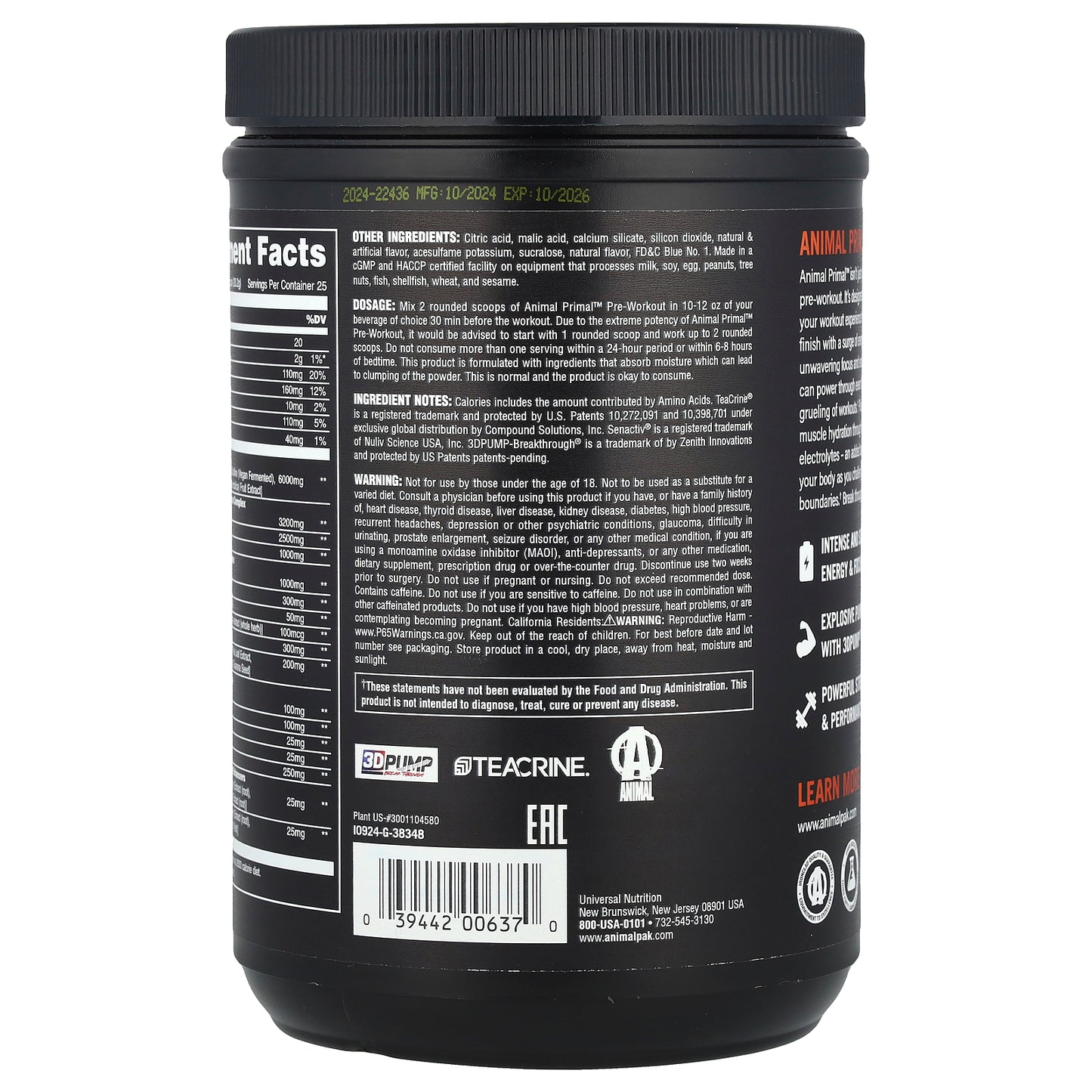 Animal, Pre Workout Primal™ Powder, Candy Crush'd, 1.11 lb (505 g)