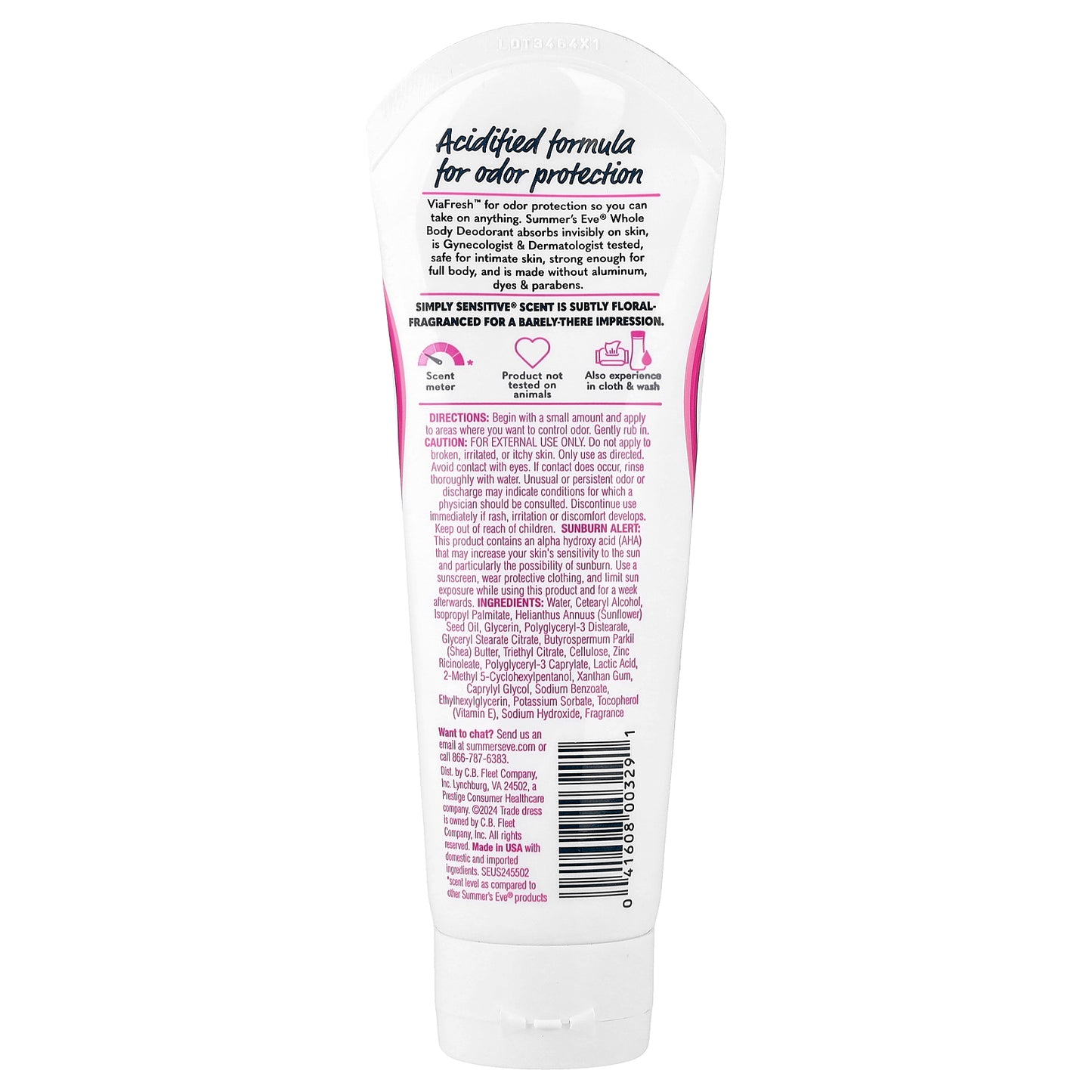 Summer's Eve, Ultimate Odor Protection™, Whole Body Deodorant, Simply Sensitive®, 3 fl oz (89 ml)
