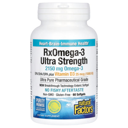 Natural Factors, RxOmega-3 Ultra Strength with Vitamin D3, 60 Softgels