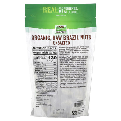 NOW Foods, Real Food, Organic Brazil Nuts, Unsalted, 10 oz (284 g)