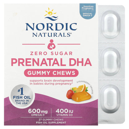 Nordic Naturals, Zero Sugar Prenatal DHA, Strawberry Orange, 27 Gummy Chews