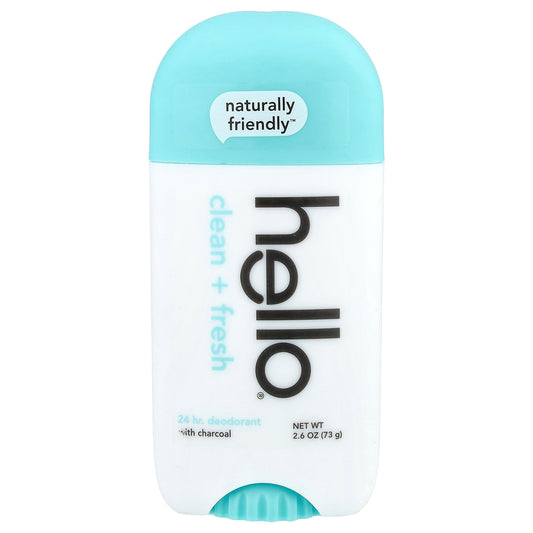 Hello, 24 Hr Deodorant  with Charcoal, Clean + Fresh, 2.6 oz (73 g)