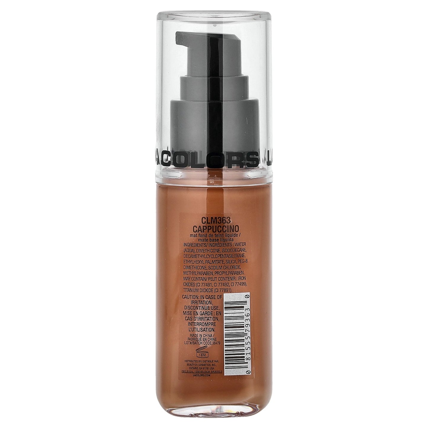 L.A. Colors, Truly Matte Foundation, CLM363 Cappuccino, 1.35 fl oz (40 ml)