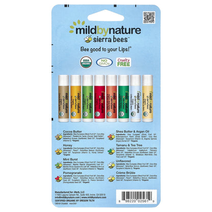 Mild By Nature, Sierra Bees™, Organic Lip Balms Combo Pack, 8 Pack, 0.15 oz (4.25 g) Each