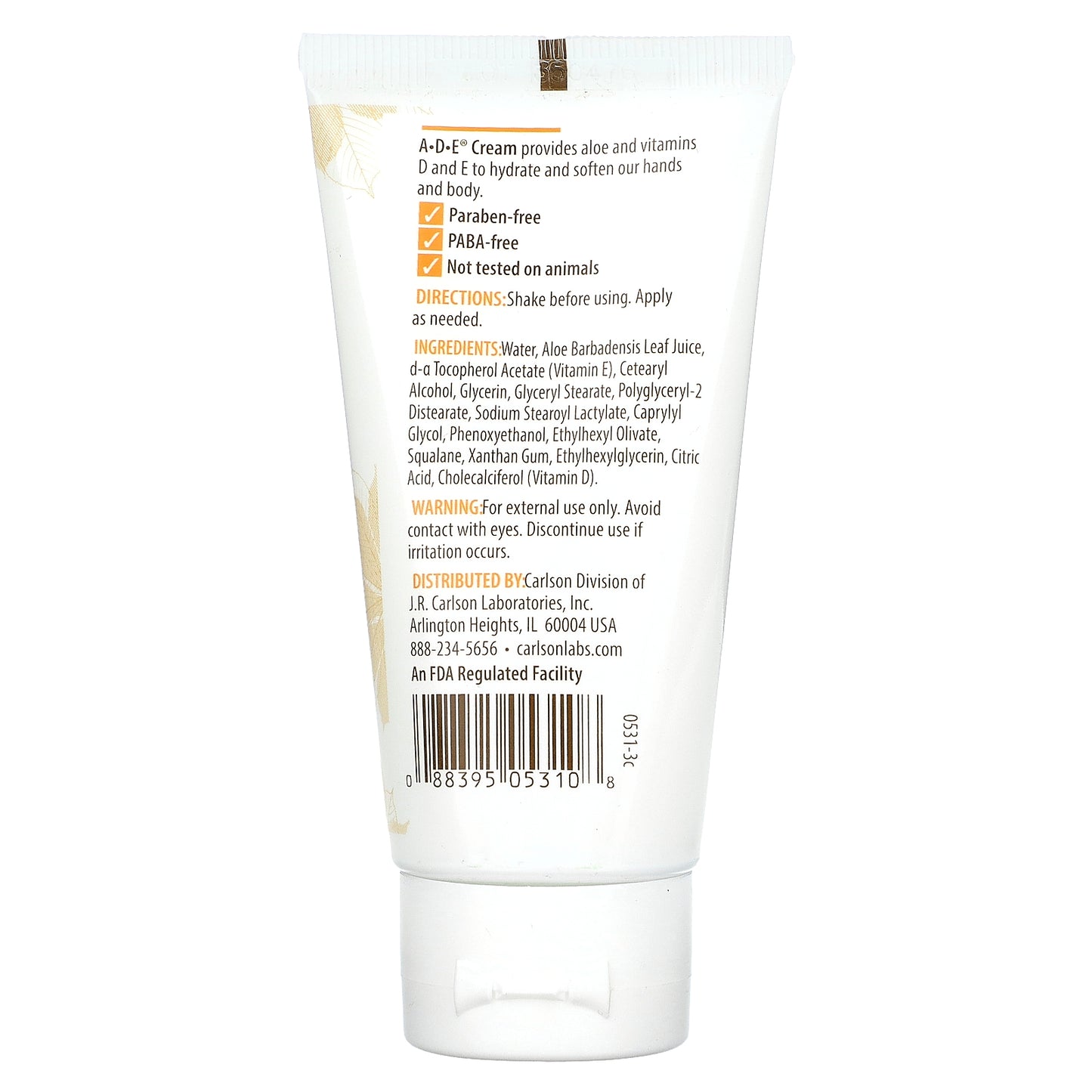 Carlson, A-D-E Hand & Body Cream, Unscented, 2 oz (56 g)