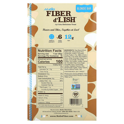 NuGo Nutrition, Fiber d' Lish, Blondie Bar, 16 Bars, 1.6 oz (45 g) Each