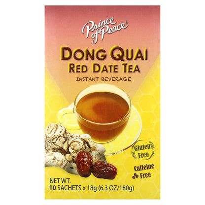 Prince of Peace, Instant Beverage, Dong Quai Red Date Tea, Caffeine Free, 10 Sachets, 18 g Each