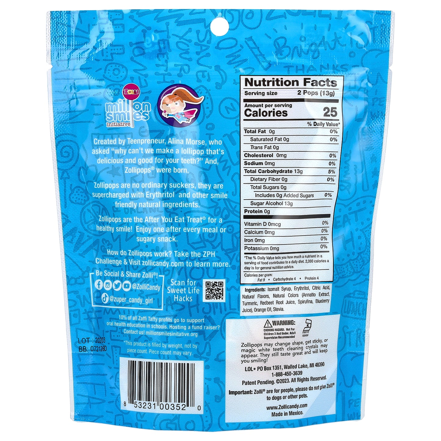 Zollipops, The Clean Teeth Pops, Delicious Fruit Flavors , Approx. 14 Pieces, 3.1 oz (88 g)