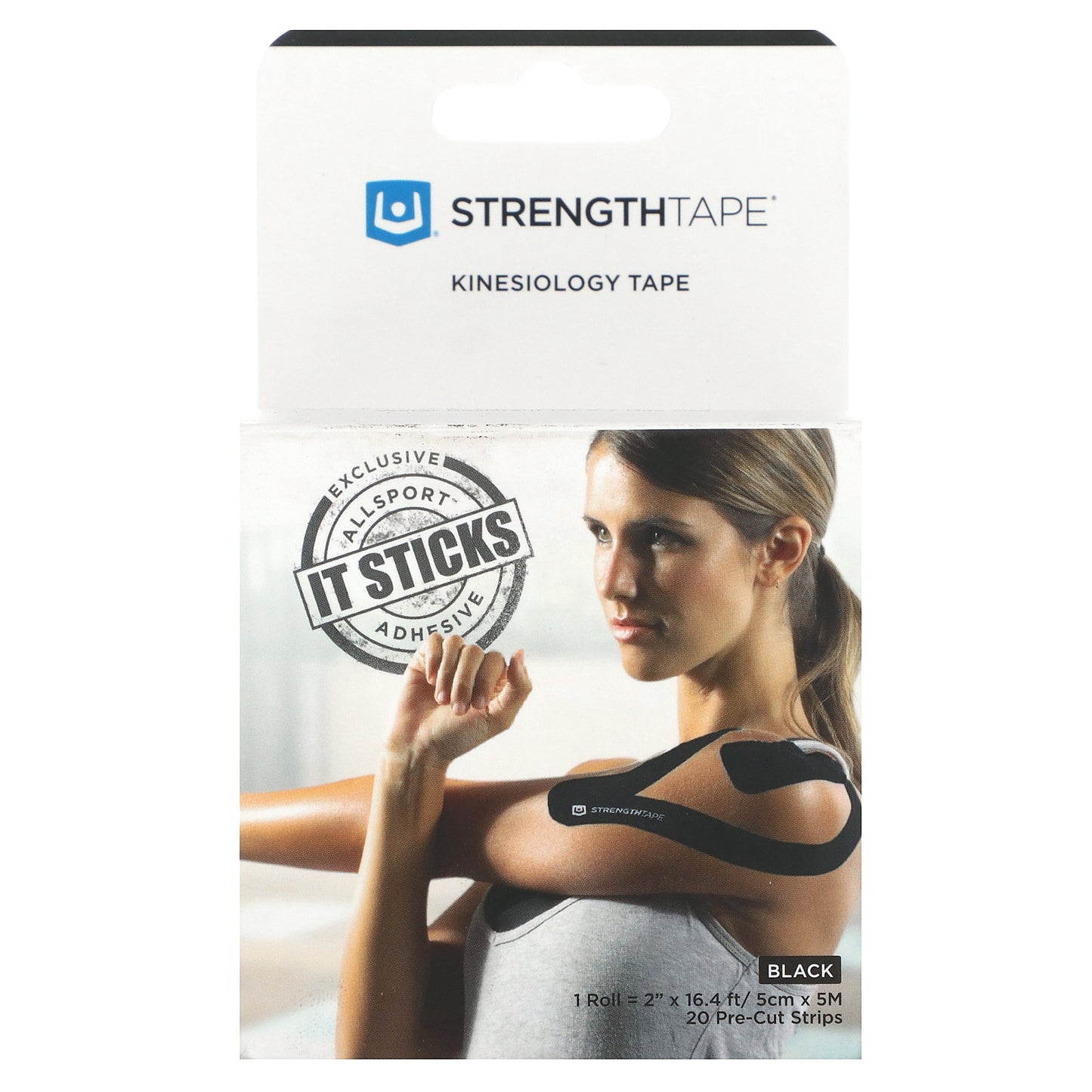 Strengthtape, Kinesiology Tape, Black, 20 Pre-Cut Strips