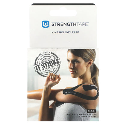 Strengthtape, Kinesiology Tape, Black, 20 Pre-Cut Strips