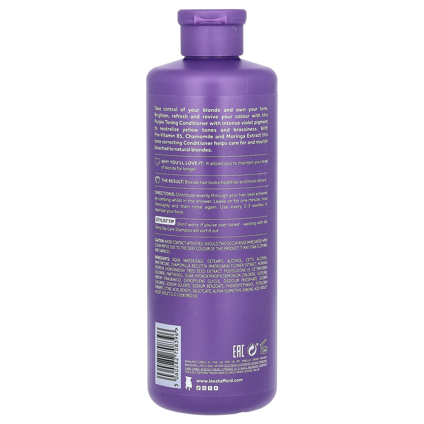 Lee Stafford, Bleach Blondes, Purple Toning Conditioner, For Bleached, Highlighted & Naturally Light Blonde Hair, 16.9 fl oz (500 ml)