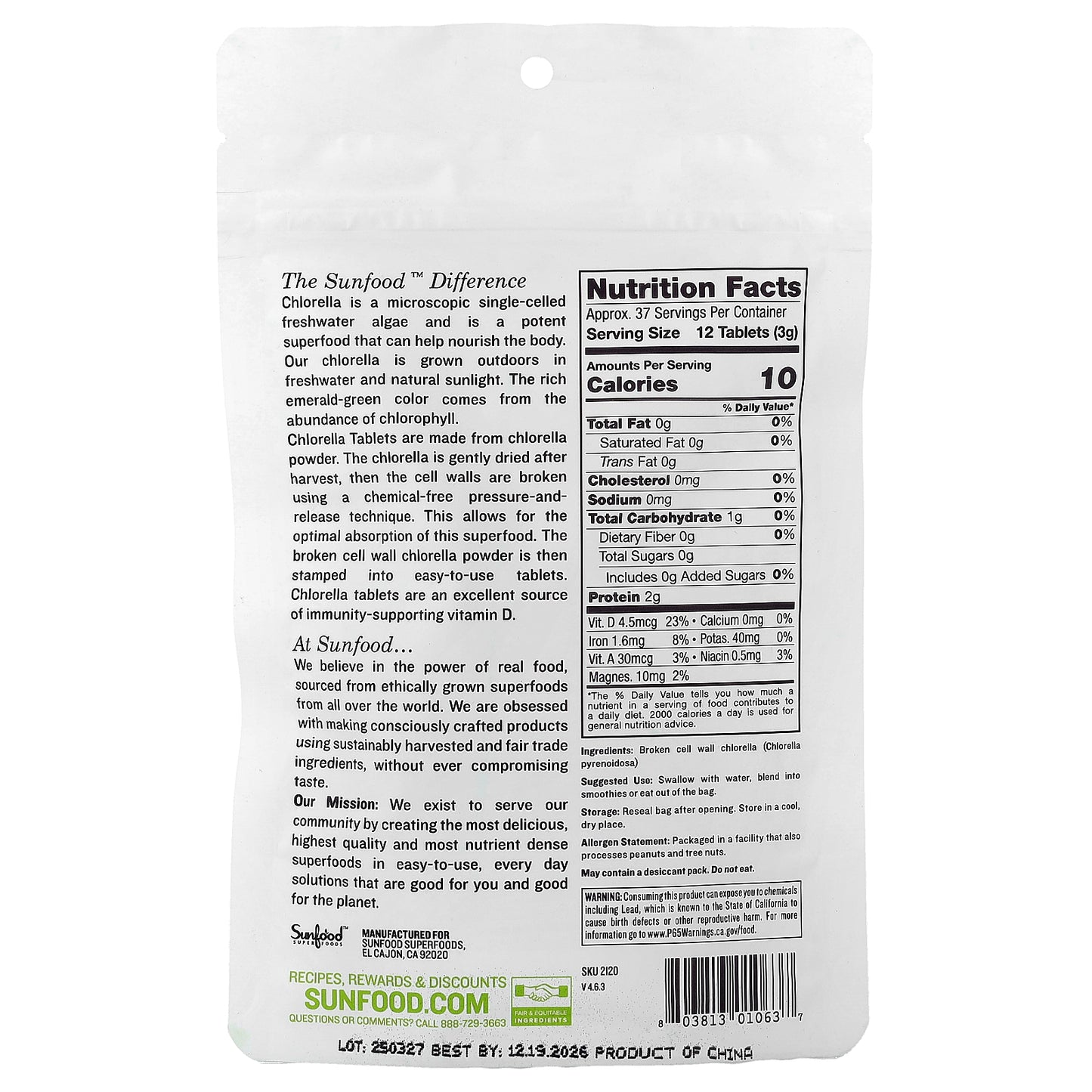 Sunfood, Broken Cell Wall Chlorella Tablets, 452 Tablets, 4 oz (113 g)