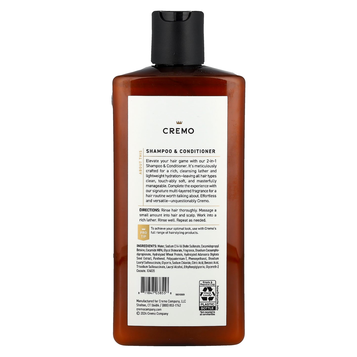 Cremo, 2 in 1 Shampoo & Conditioner, Italian Bergamot, 16 fl oz (473 ml)