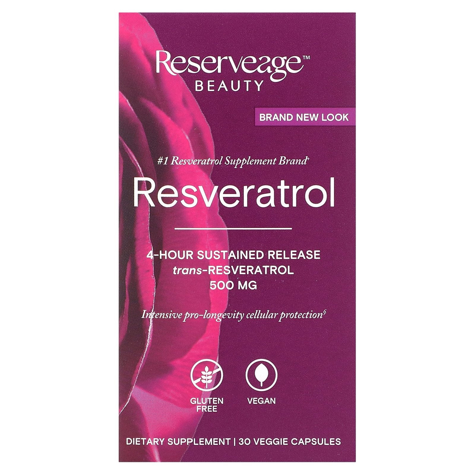 Reserveage Beauty, Resveratrol, 4-Hour Sustained Release, 500 mg, 30 Veggie Capsules