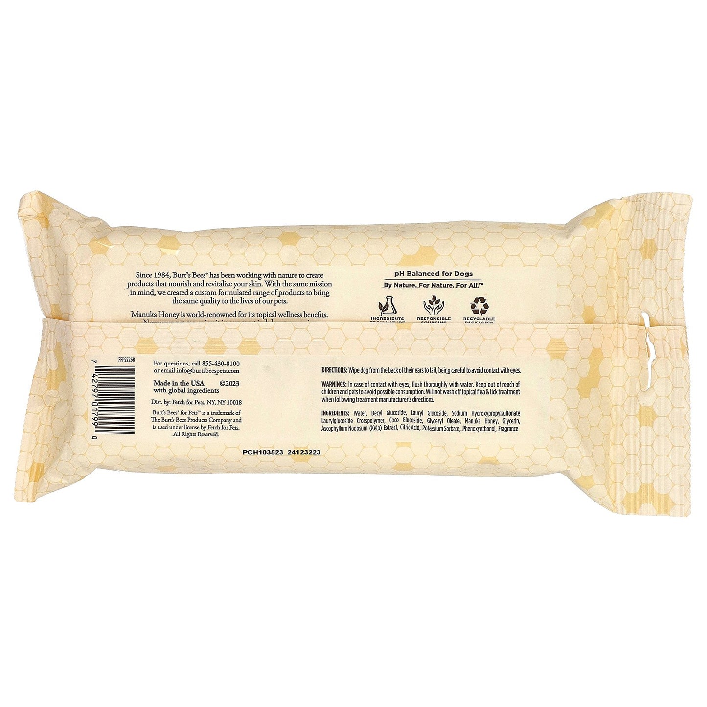 Burt's Bees, Manuka Honey Multipurpose Wipes with Kelp, For Dogs, Milk & Honey, 50 Wipes