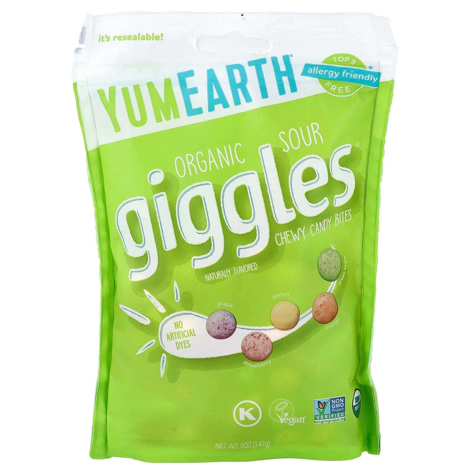 YumEarth, Organic Giggles®, Chewy Candy Bites, Sour, 5 oz (142 g)