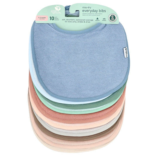 Green Sprouts, Stay-Dry Everyday Bibs, 3-12 Months, Multicolor, 10 Pack